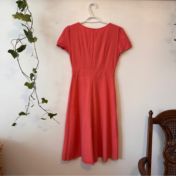 Muse Linen Coral Button-Down Dress - Picture 4 of 6